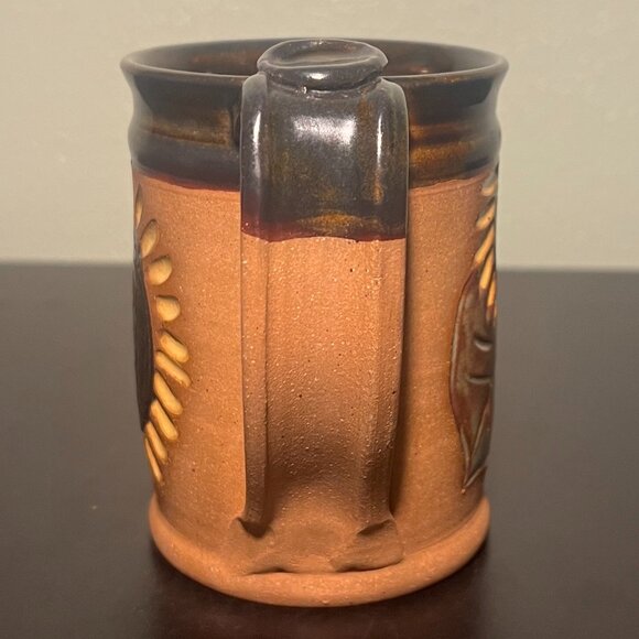 Handcrafted Sunflower Studio Art Pottery Mug w/ Incised & Embossed  Flowers BBP - Picture 9 of 15